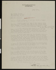 Charles Arthur Carlisle, letter, 1927-04-14, to Hamlin Garland