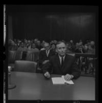 Jack Kurschke seated in the courtroom during his trial, Los Angeles, 1967