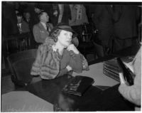 Mrs. Hazel Bedlord Glab appears in court to testify in her defense, in the murder trial of John I. Glab. March 16, 1936