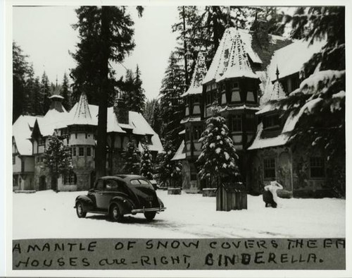 A Mantle of Snow Covers the Houses: Cinderella House on Right