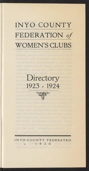 Inyo County Federation of Women's Clubs Directory 1923-24