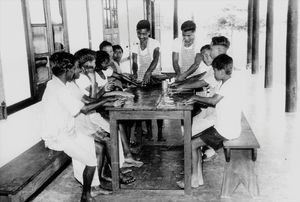 Mohulpahari, Santal Parganas, Nordindien. Genoptræning af spedalske patienter, Saldoha Spedalskhedskoloni