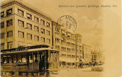 Stockton - Buildings: Hubbard and Yosemite Buildings, N. San Joaquin St., postcard