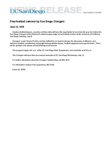 Free football seminar by San Diego Chargers