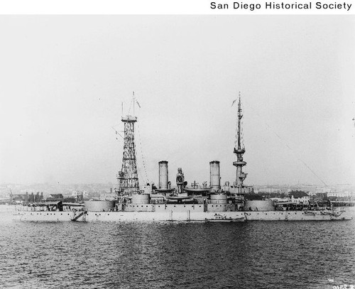 The battleship USS Oregon in San Diego Harbor