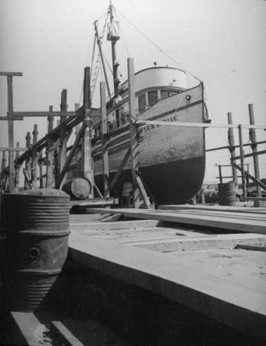 Boat ready for maintenance at Terminal Island