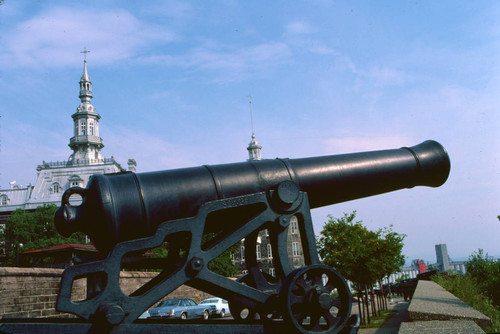 Old iron cannon on rampart