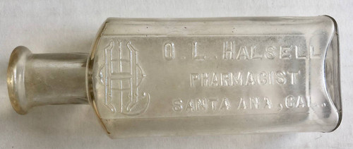 Medicine bottle from O.L. Halsell Pharmacy, Santa Ana, ca. 1900