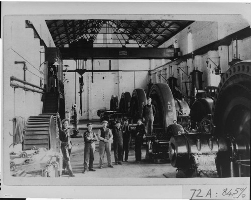 This early view of the interior of the Borel Hydro Plant shows the five original generators installed when the plant was built