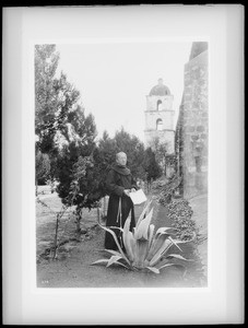 Father Superior Peter Wallischeck in Mission Santa Barbara cemetery, ca.1898