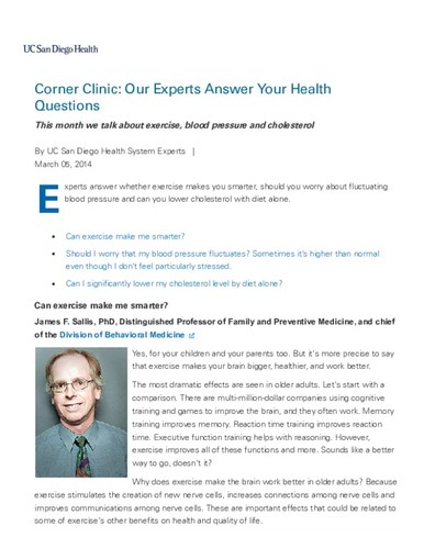 Corner Clinic: Exercise, Blood Pressure and Cholesterol - March 2014