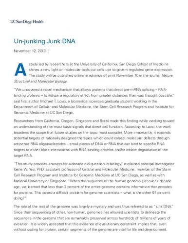 Un-junking Junk DNA
