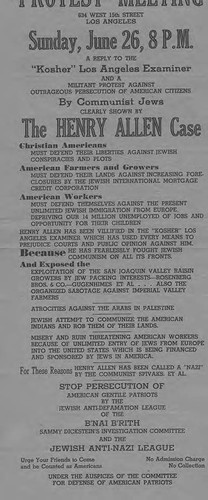 Broadside, Mass protest meeting, the Henry Allen case, 1938