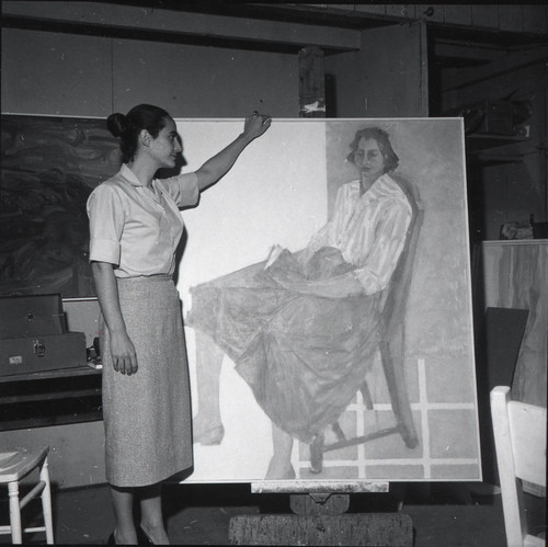 Woman with painting, Scripps College