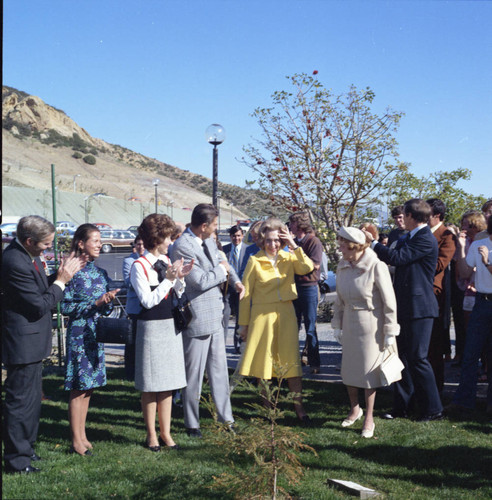 Reagan tree planting dedication at Pepperdine University, 1973