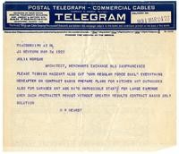 Telegram from William Randolph Hearst to Julia Morgan, March 24, 1922