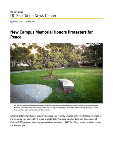 New Campus Memorial Honors Protesters for Peace