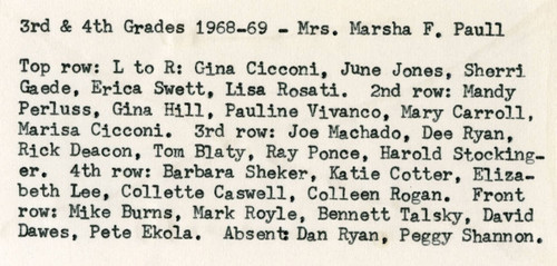 Avalon Schools, Mrs. Paull's third and fourth grade class, 1968-1969, Avalon, California (back)