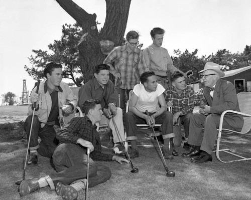 Coach Lloyd Hamren and the Huntington Beach High School golf team, Huntington Beach, California, May 2, 1951