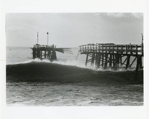 Paradise Cove pier after storm damage, 1983