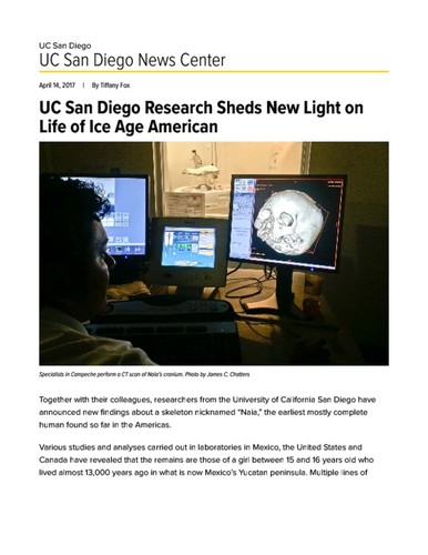 UC San Diego Research Sheds New Light on Life of Ice Age American