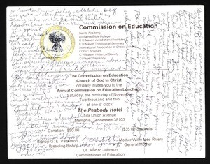 Annual Holy Convocation, COGIC (97th: 2002), notes on invitation to Annual Commission on Education luncheon
