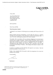 [Letter from Tom Keevil to Terry Byrne and Mike Wells regarding the withdrawal of Sovereign from Tlais Enterprises Limited]