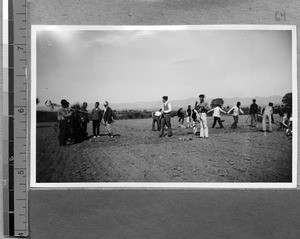 Working on a farm at Harwood Bible Training School, Fenyang, Shanxi, China, ca.1936-37