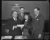 Los Angeles Mayor Frank Shaw and others in mayor's office, Los Angeles, 1933-1938