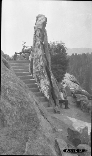 Moro Rock, SNP. Consctruction, Moro Rock Stair Trail, ramp cut near top. NPS Individuals, Asst. Lanscape Architect Merel S. Sager
