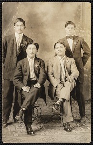 Portrait of four Hispanic young men, photographic postcard, circa 1910