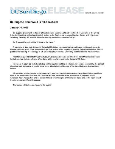 Dr. Eugene Braunwald is PILS lecturer