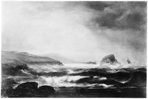 Entrance to Humboldt Bay, a painting by G. J. Denny in 1870