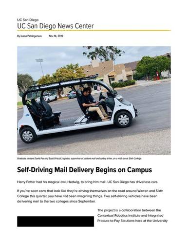 Self-Driving Mail Delivery Begins on Campus