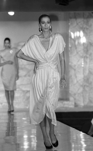 Models walking the runway during a fashion show, Los Angeles, 1986