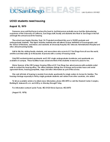 UCSD students need housing