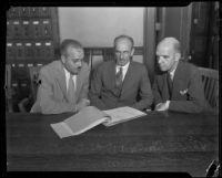 Mark L. Herron, Gavin Craig, and Walter L. Bowers during the Italo bribery trial, Los Angeles, 1934