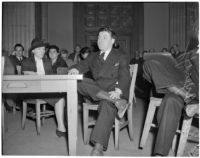 East Los Angeles S.R.A director, Samuel J. Ayeroff, at a hearing where he is accused of being a member of the Young Communist League, Feb. 5, 1940