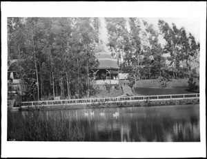 Second Street Park viewed from the lake, near the corner of First Street and Glendale Boulevard, ca.1890