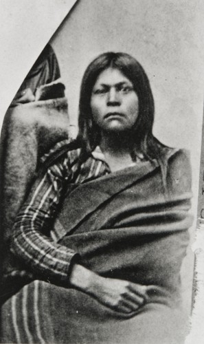 Possible portrait of Juana María, the Lone Woman of San Nicolas Island : 1853 (?). This image was owned by Hayward and Muzzall, photographers, Santa Barbara, and found with a picture of Mrs. George Nidever with whom Juana María lived after she had been brought to the mainland