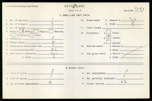 WPA Low income housing area survey data card 159, serial 13193