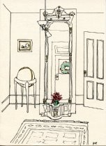Holiday card with a drawing of a room at 448 Throckmorton Avenue