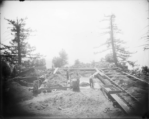 Construction of the foundation for the monastery building, Mount Wilson Observatory