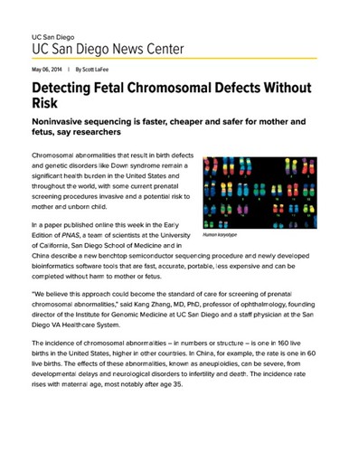 Detecting Fetal Chromosomal Defects Without Risk