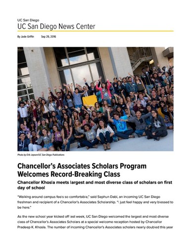 Chancellor’s Associates Scholars Program Welcomes Record-Breaking Class