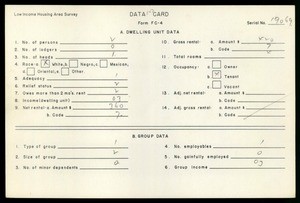 WPA Low income housing area survey data card 123, serial 19069