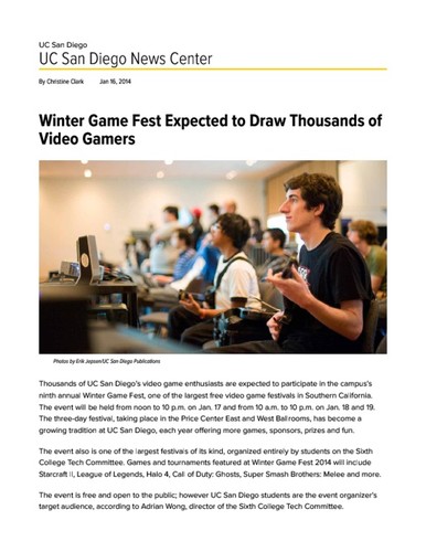 Winter Game Fest Expected to Draw Thousands of Video Gamers