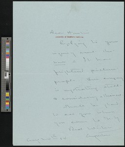 Augustus Thomas, letter, 1914-08-20, to Hamlin Garland