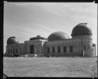 Griffith Observatory, exterior view during construction, Los Angeles, circa 1934-1935