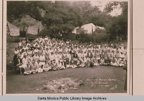 A youth group gathering at the Institute Camp "Standard Bearer Camp" July 8 -15, 1929 in Pacific Palisades, Calif